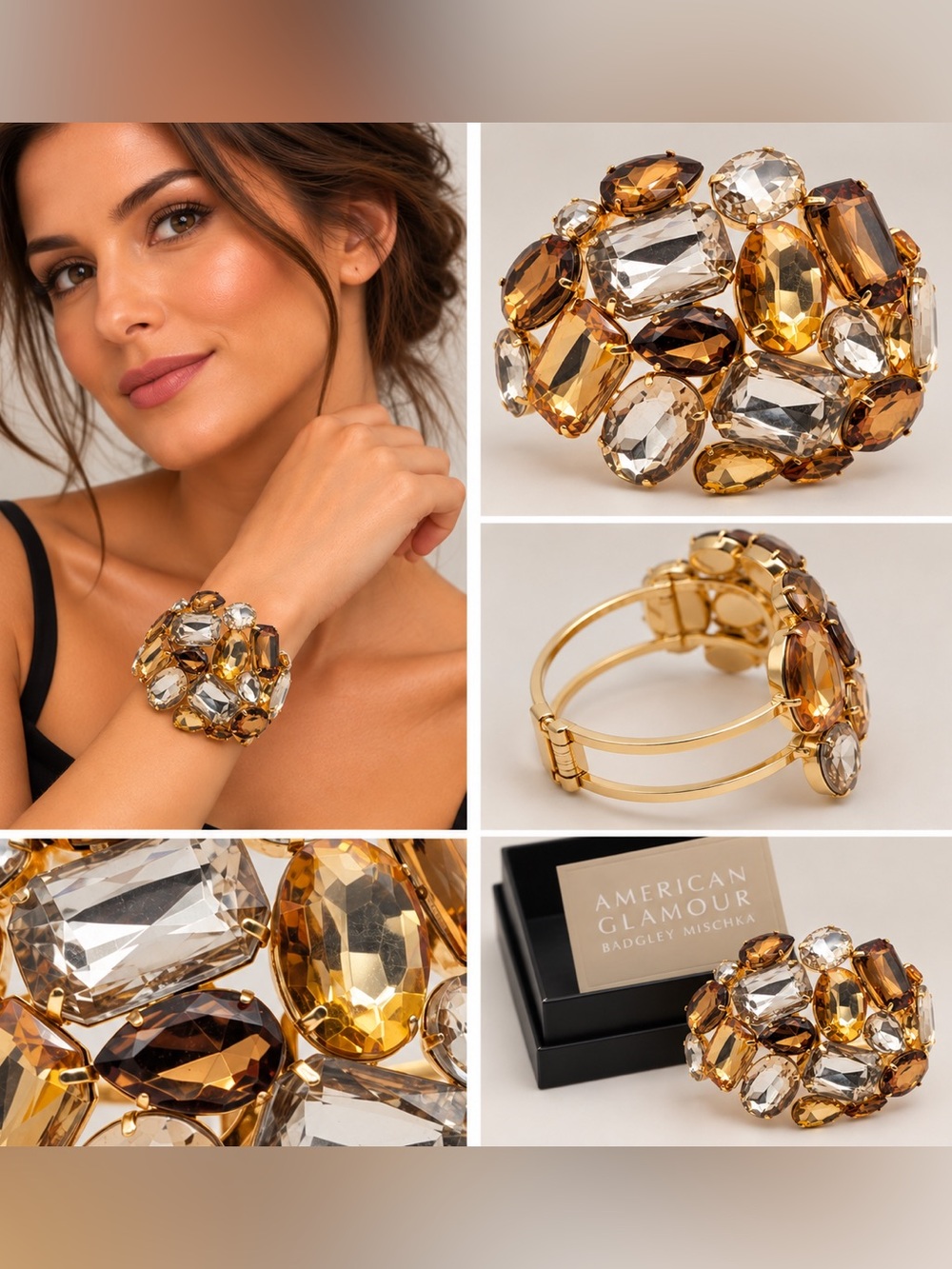 Badgley Mischka American Glamour Gold Tone Crystal Statement Cuff Bracelet